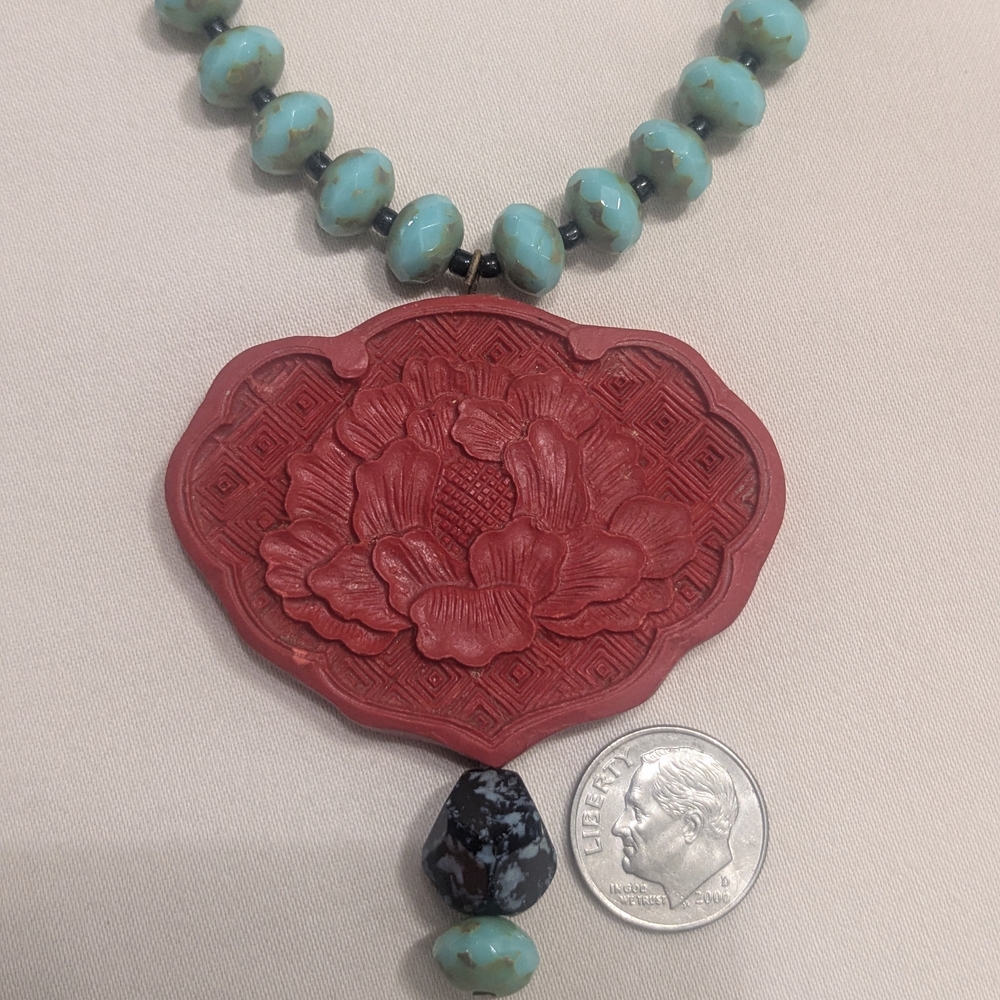 Chico's Red Cinnabar and Faceted Turquoise Beaded Necklace - Picture 9 of 9